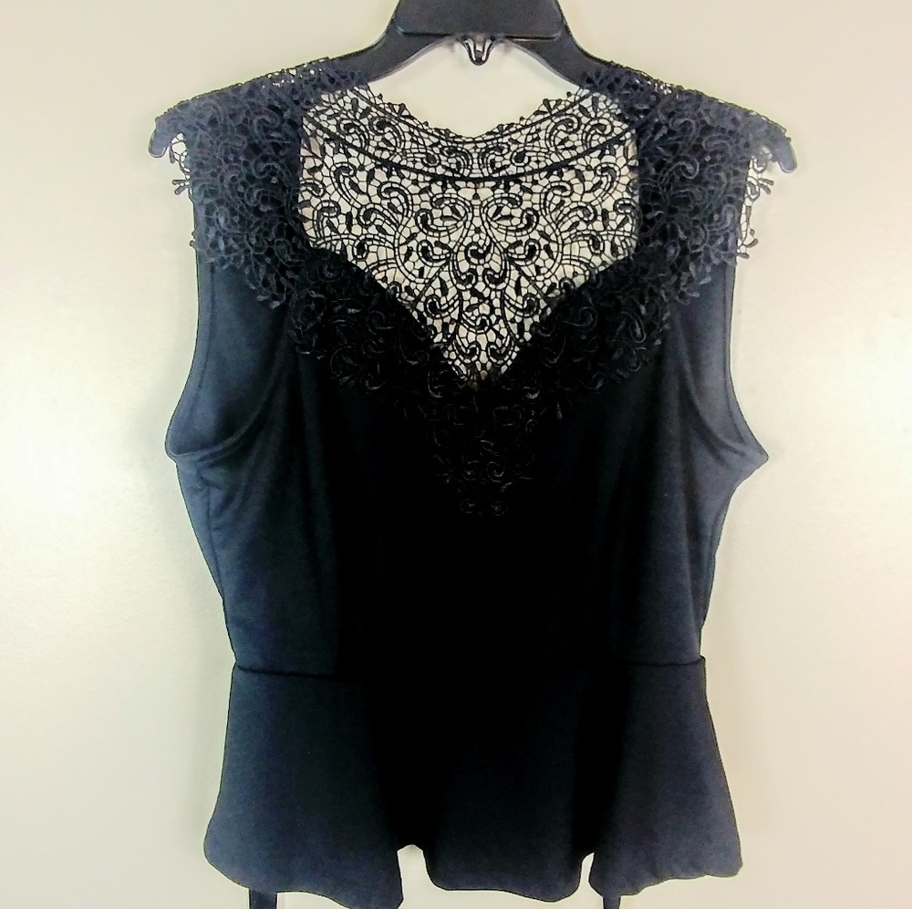 Black "Iris" L peplum,open back,front lace collar